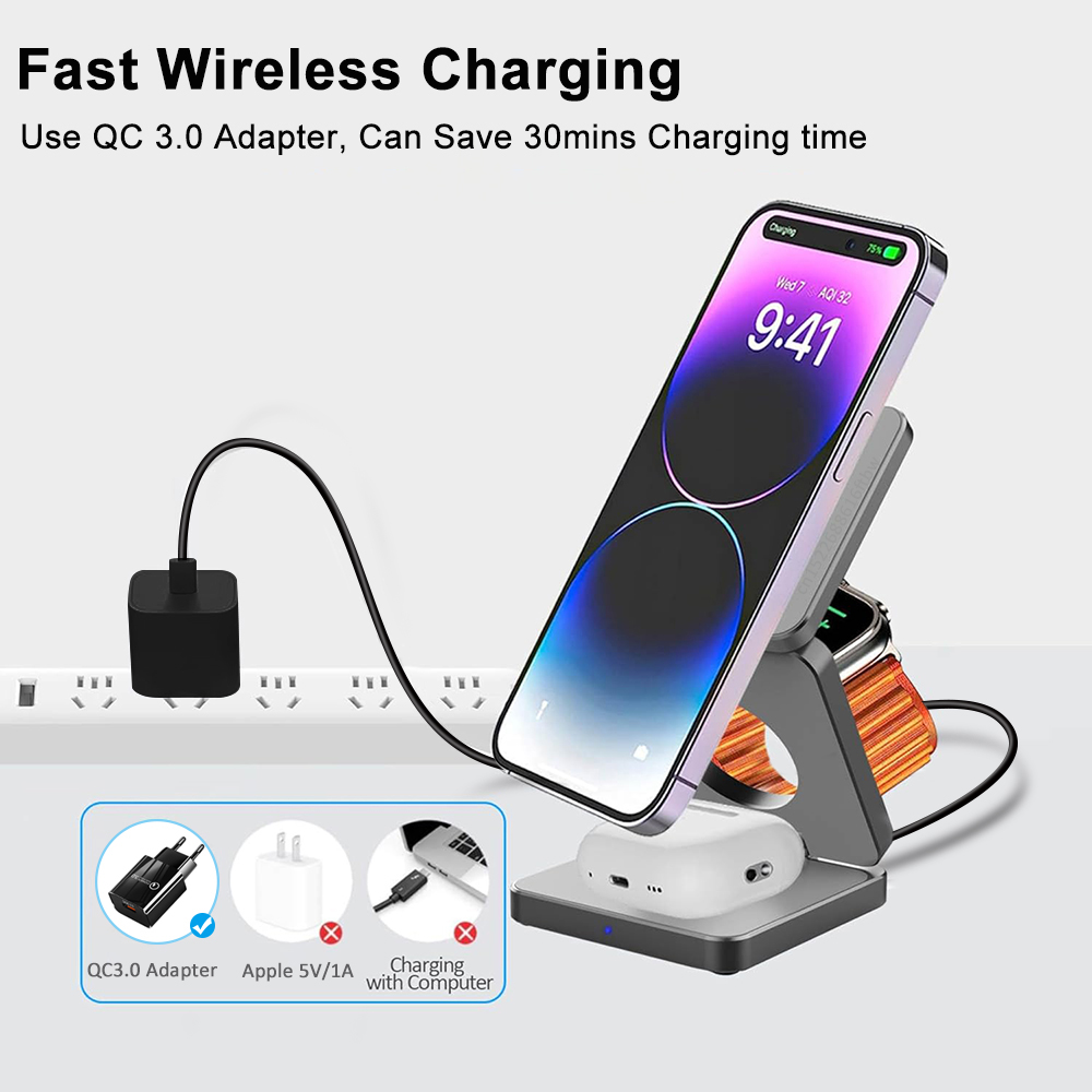 3 in 1 Foldable Magnetic Wirel - Watch Charger Cable 评论和价格